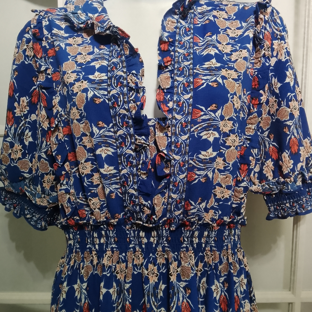 Max Studios Large Floral Tie-Front Puff Sleeve Maxi Dress - Picture 2 of 4